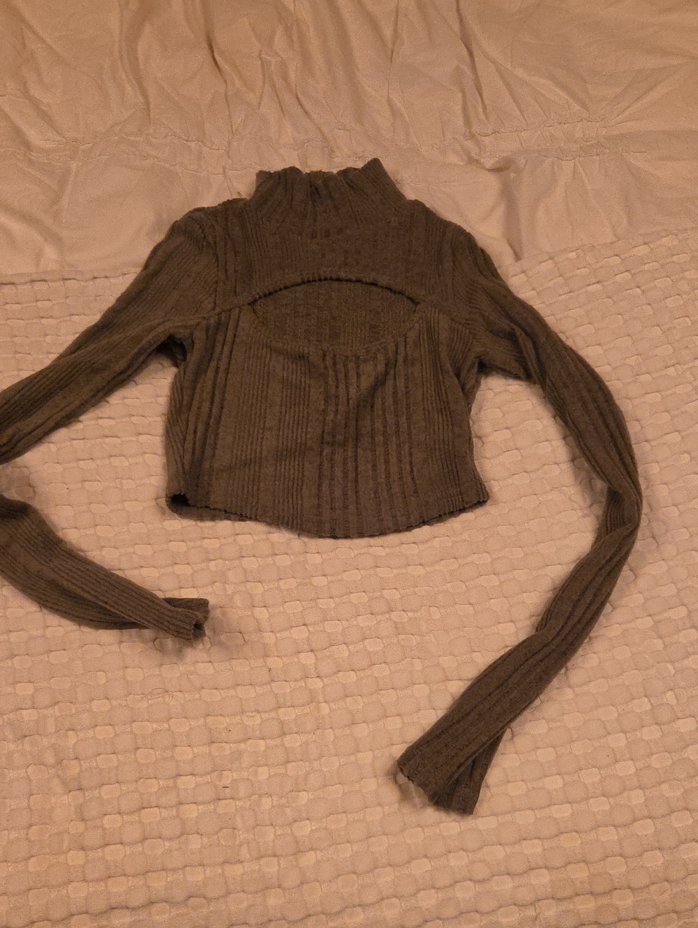 SHEIN Olive Green Ribbed Cutout Turtleneck Sweater